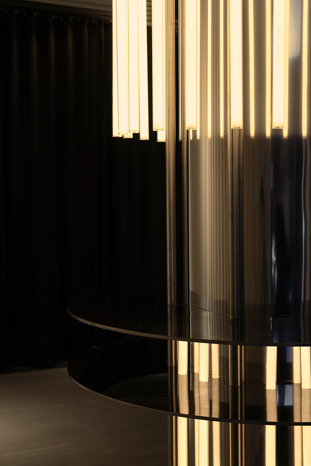 IQM quantum computer showroom design custom light pillar installation closeup detail