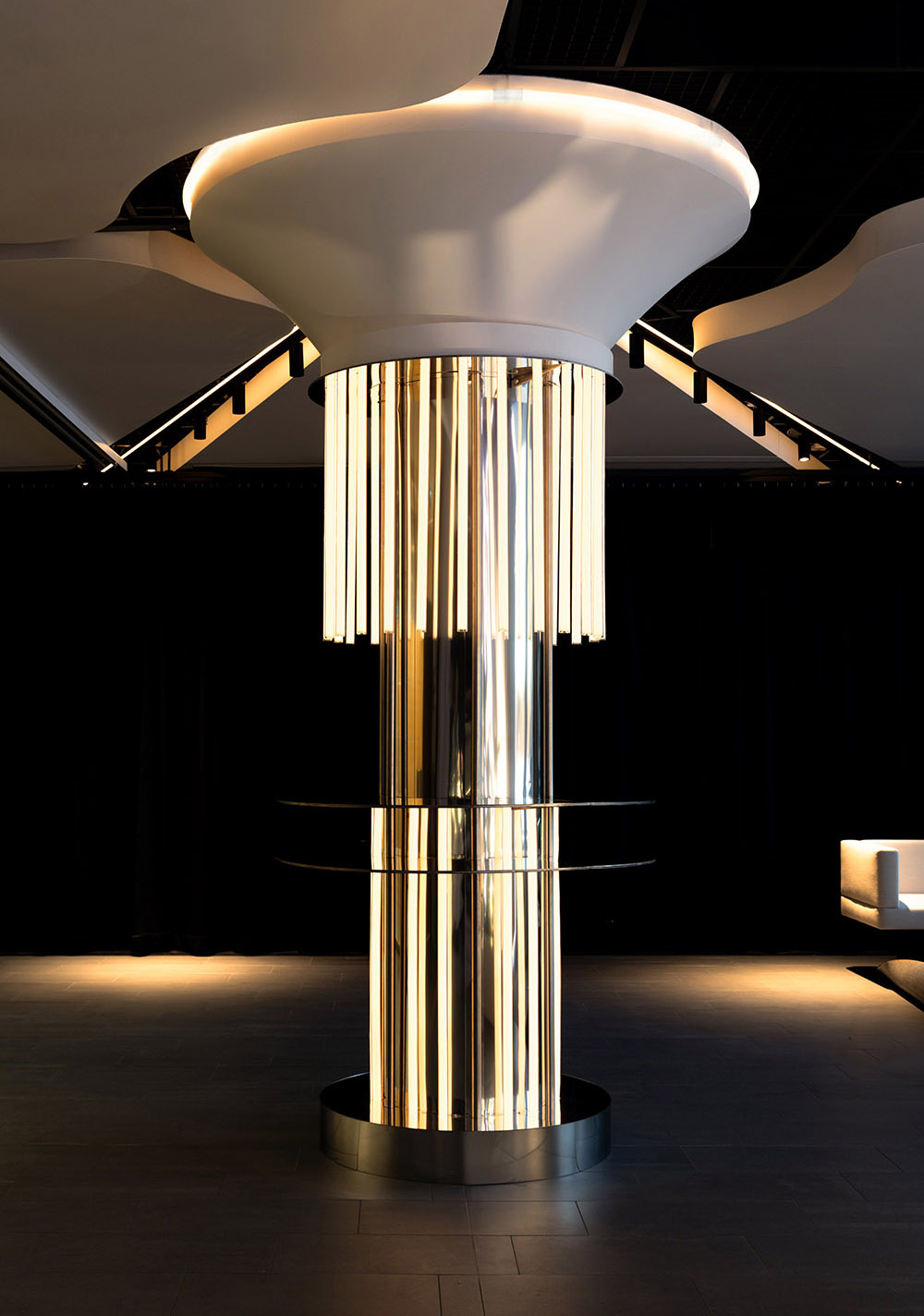 IQM quantum computer showroom design custom light pillar installation