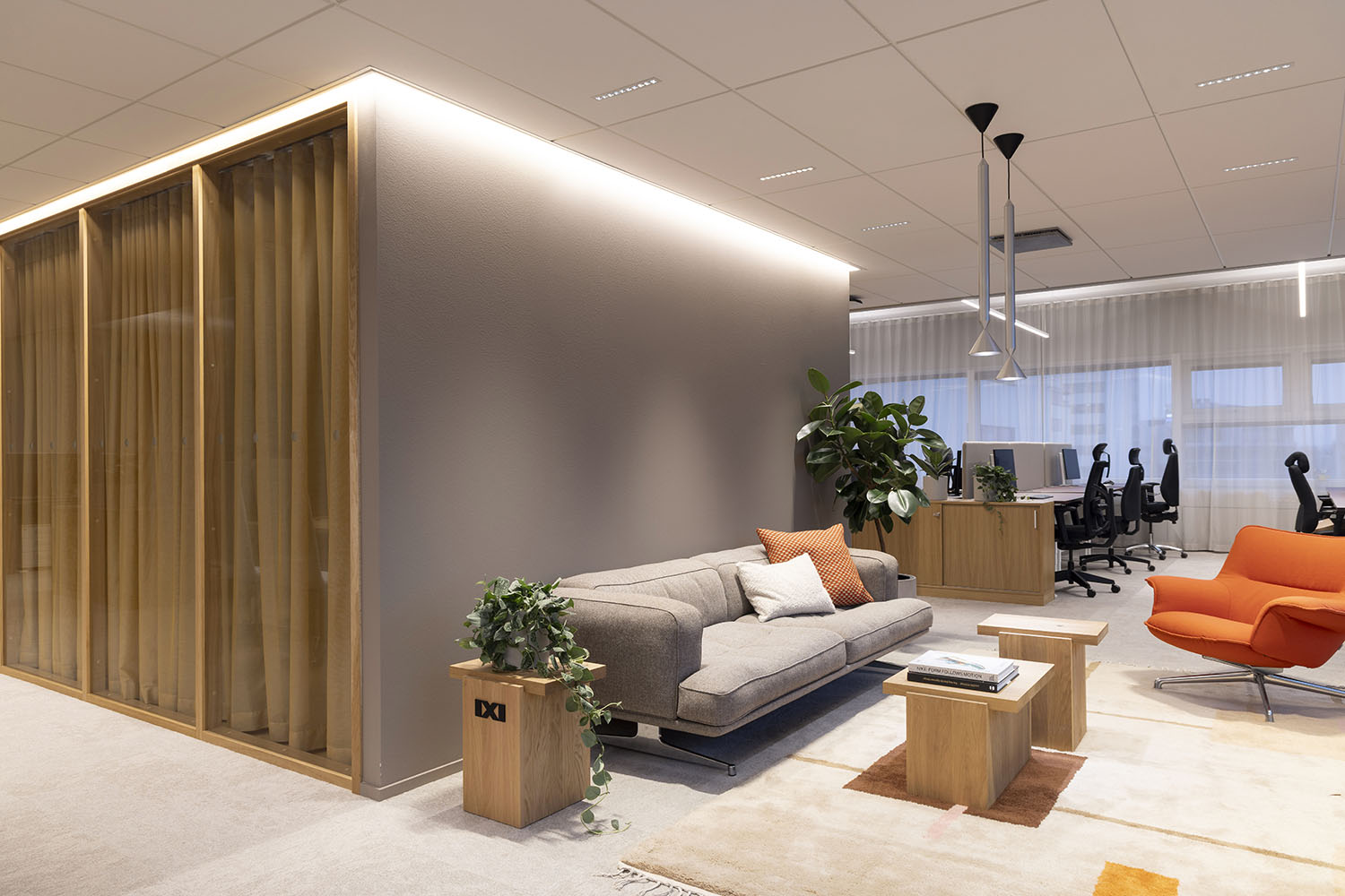 Mint More Creative interior design IXI Eyewear office lab showroom open office lounge