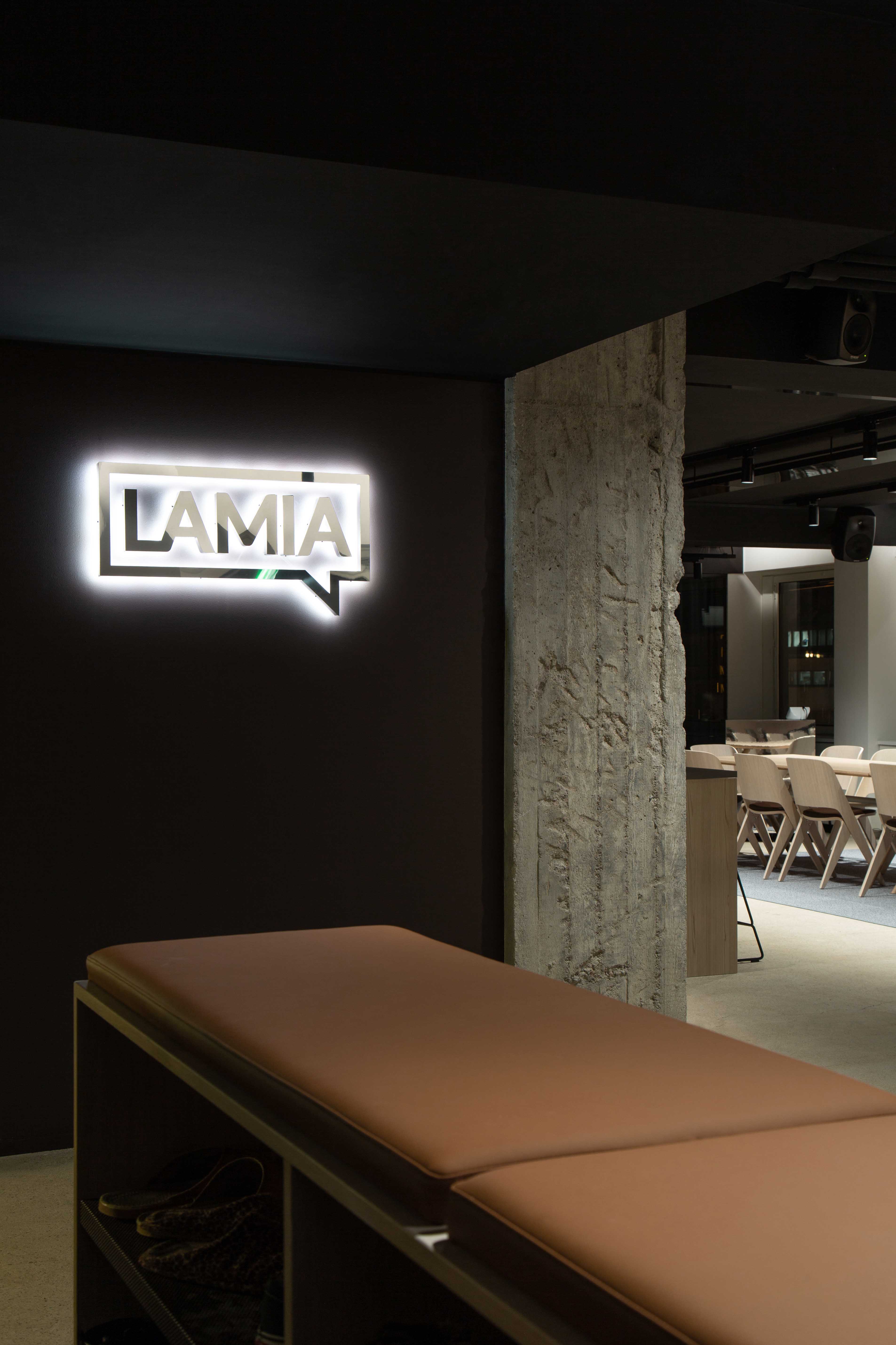 Lamia office entrance logo