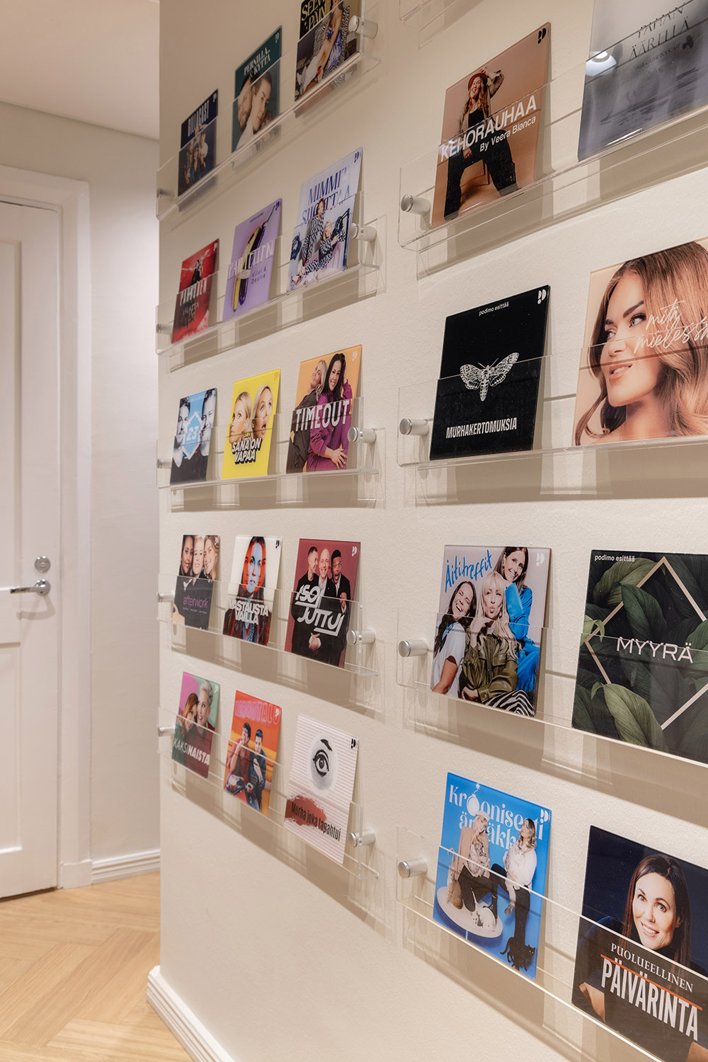 Podimo studio & office design podcast programme display wall
