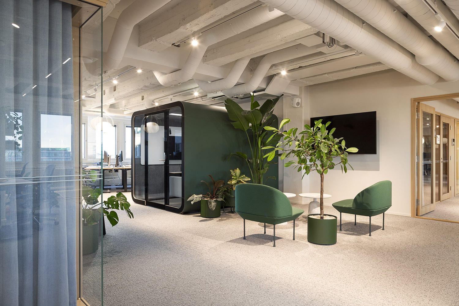 Supermetrics office design open workspace booth lounge
