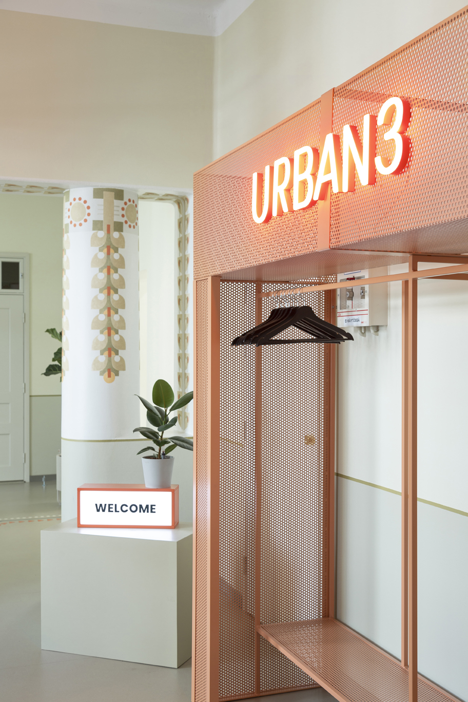 Urban3 coworking hub entrance coatrack