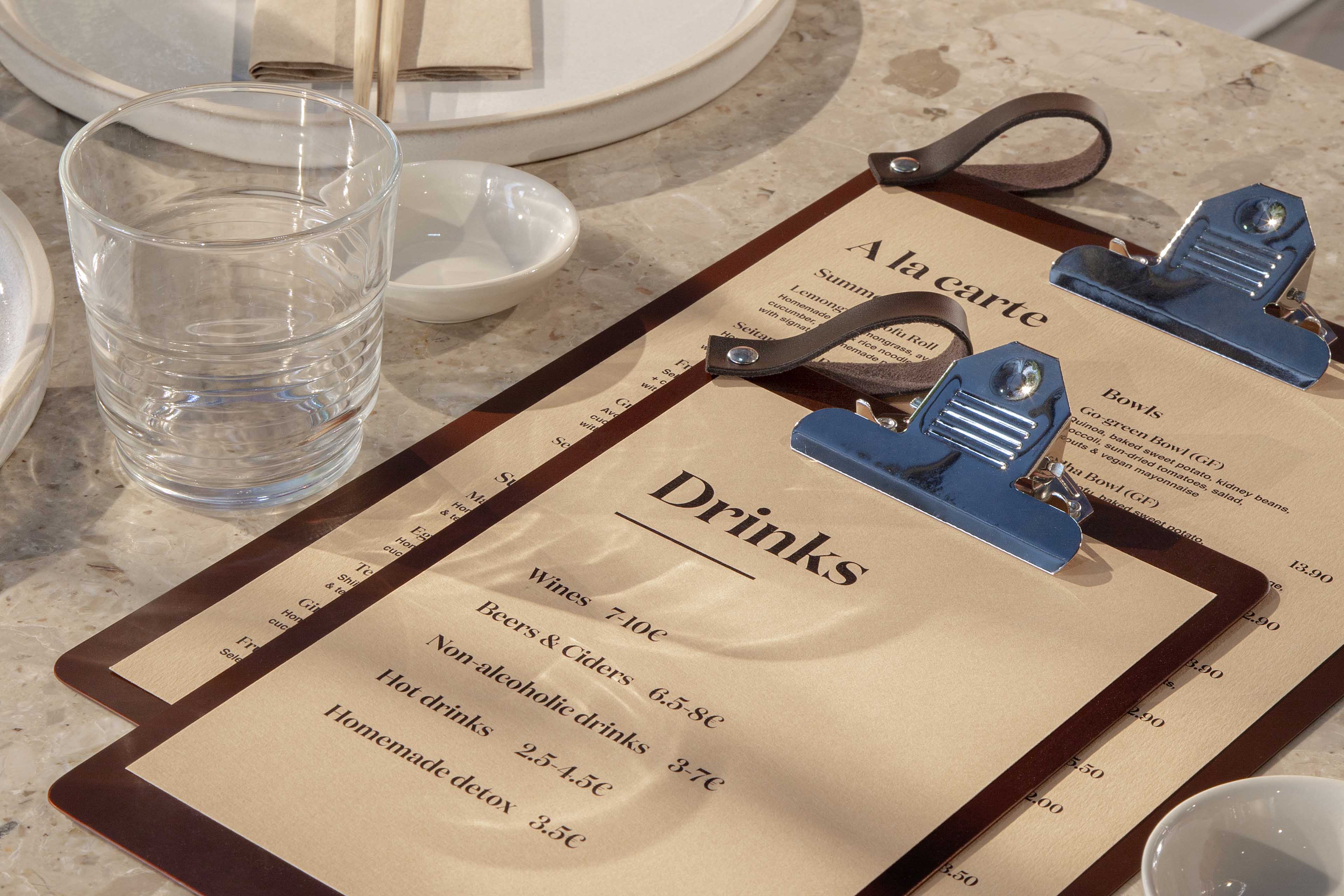 Vegoshi restaurant design menus close up